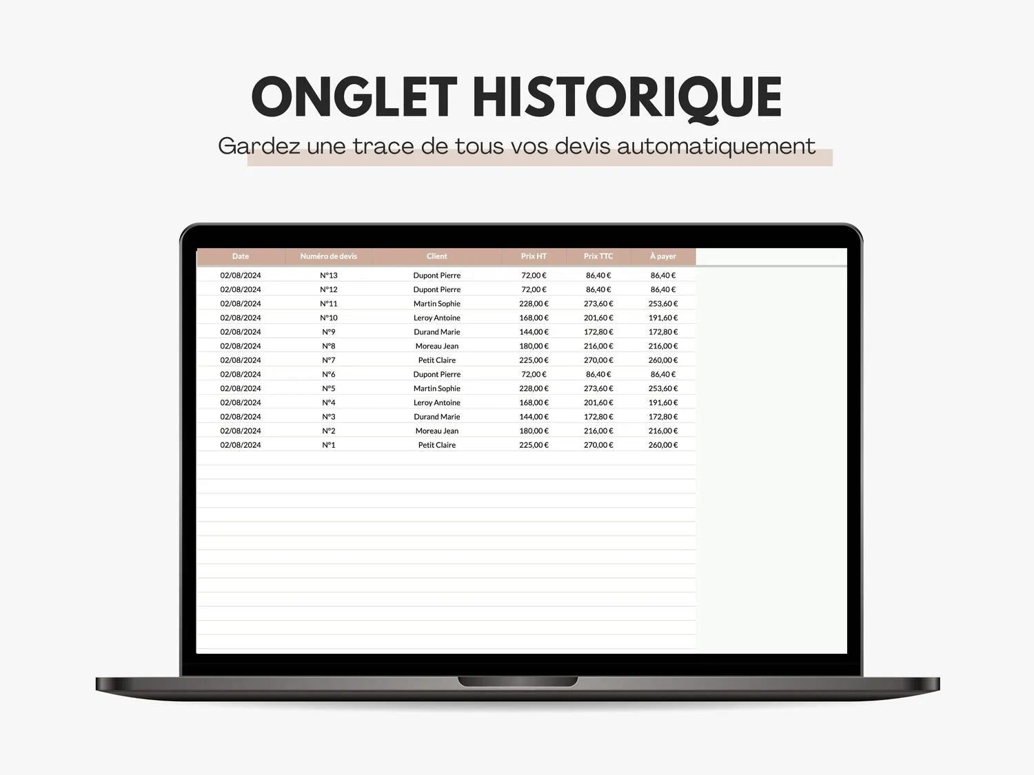 Gardez une trace de tous vos devis automatiquement