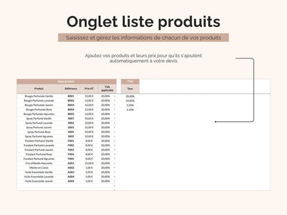 Onglet liste produits : saisissez et gérez les informations de chacun de vos produits