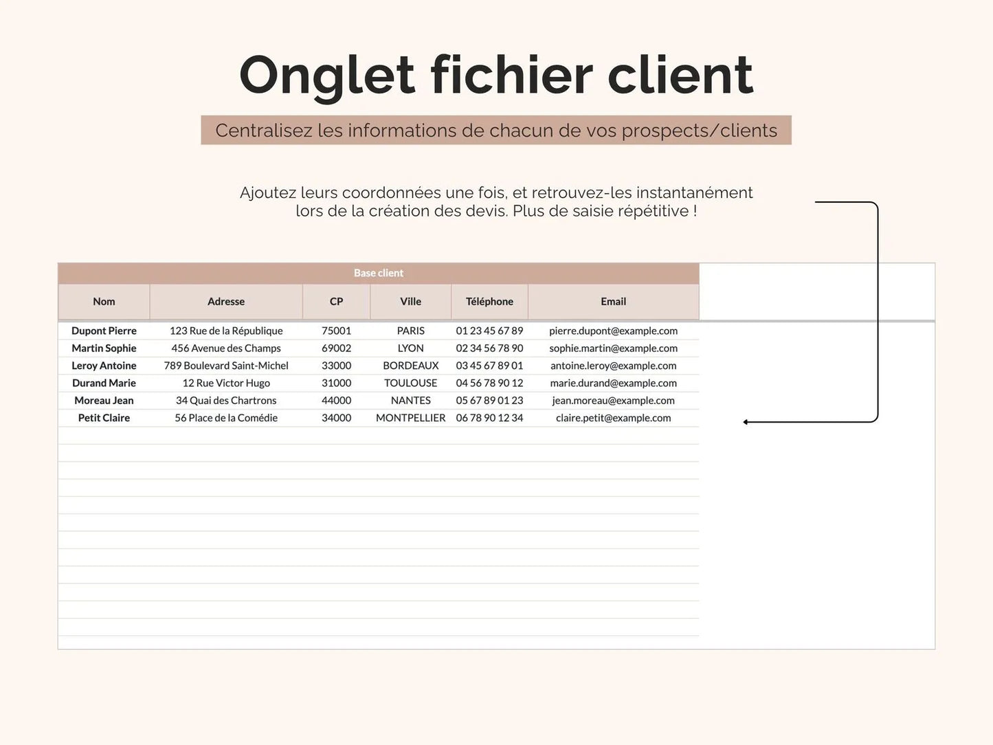 Onglet fichier client : centralisez les informations de chacun de vos prospects/clients