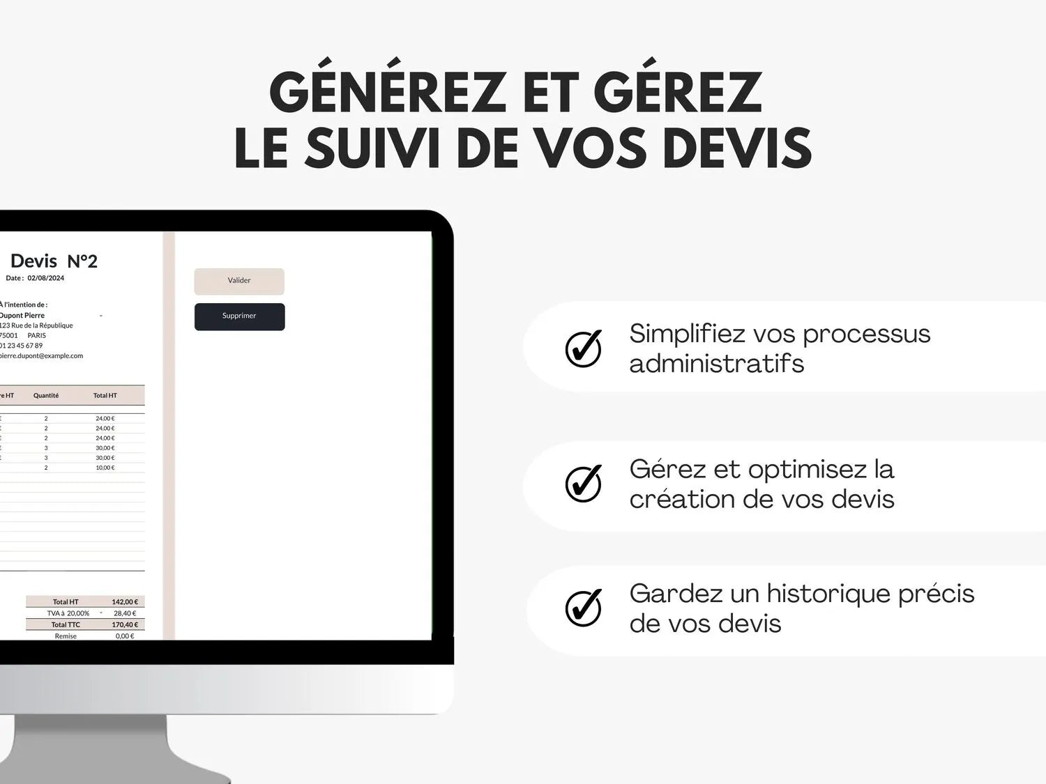 Devis pour auto entrepreneurs sur Google sheets et Excel