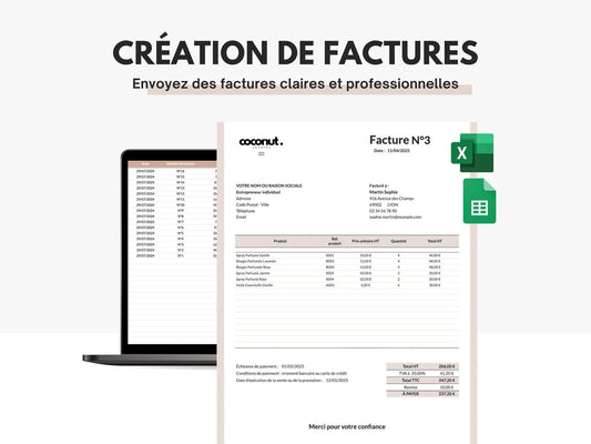 Facture client pour auto entrepreneurs sur Google sheets et Excel