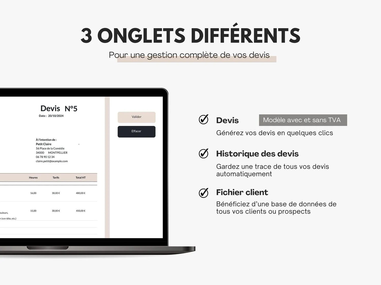 Devis prestation de services Excel Google sheets