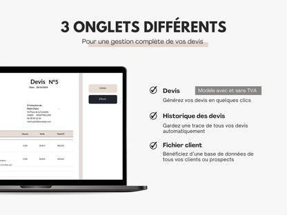 Devis prestation de services Excel Google sheets