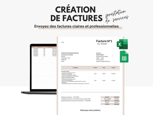 Facture prestation de services Excel Google sheets