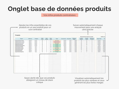 Onglet base de données produits gestion des stocks