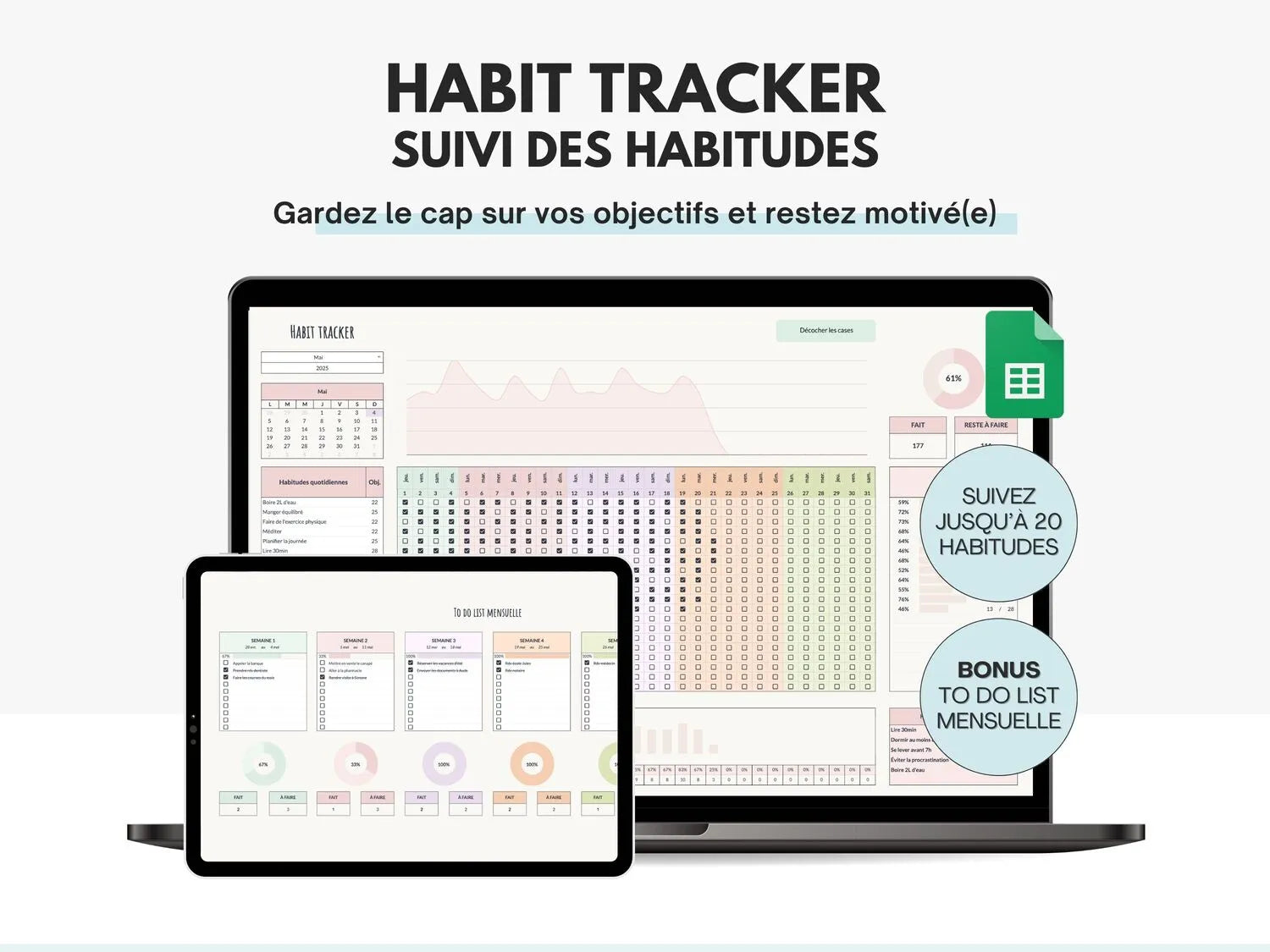 Habit tracker Google sheets - suivi des habitudes