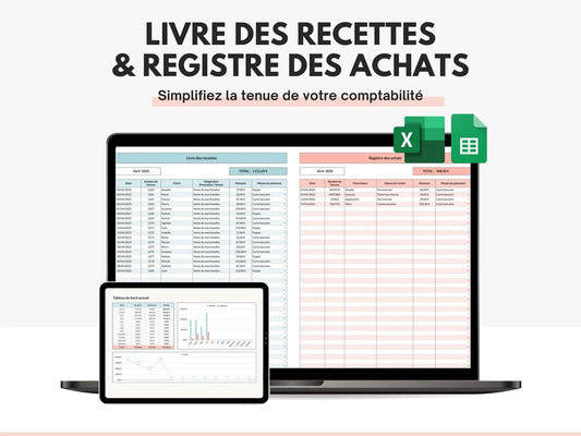 Livre des recettes et registre des achats Excel Google sheets