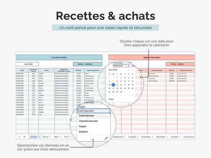 Livre des recettes et registre des achats micro entreprise : un outil Excel et Google sheets pensé pour une saisie rapide et sécurisée