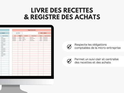 Livre des recettes et registre des achats pour micro entreprise Google sheets