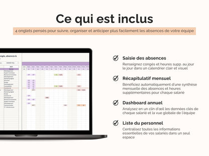 4 onglets pensés pour suivre, organiser et anticiper plus facilement les absences de votre équipe
