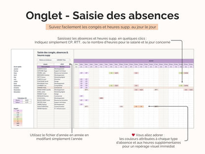 Onglet - Saisie des absences : Saisissez les absences et heures supp. en quelques clics