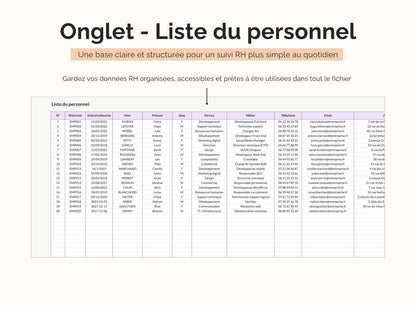Onglet - Liste du personnel : une base claire et structurée pour un suivi RH plus simple au quotidien