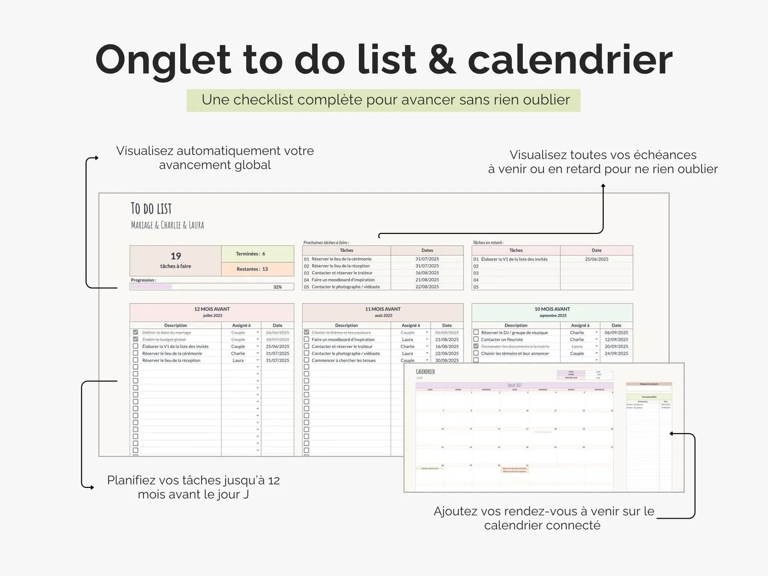 To lo list et calendrier automatisé mariage Google sheets
