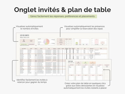 Suivi des invités et plan de table mariage Google sheets