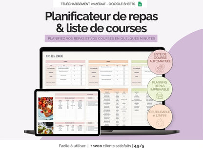 Planning repas semaine famille et liste de courses