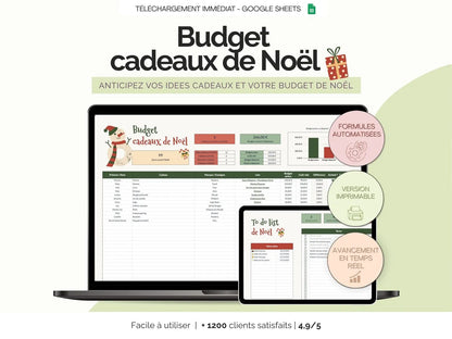 Planificateur cadeaux de Noël suivi budget