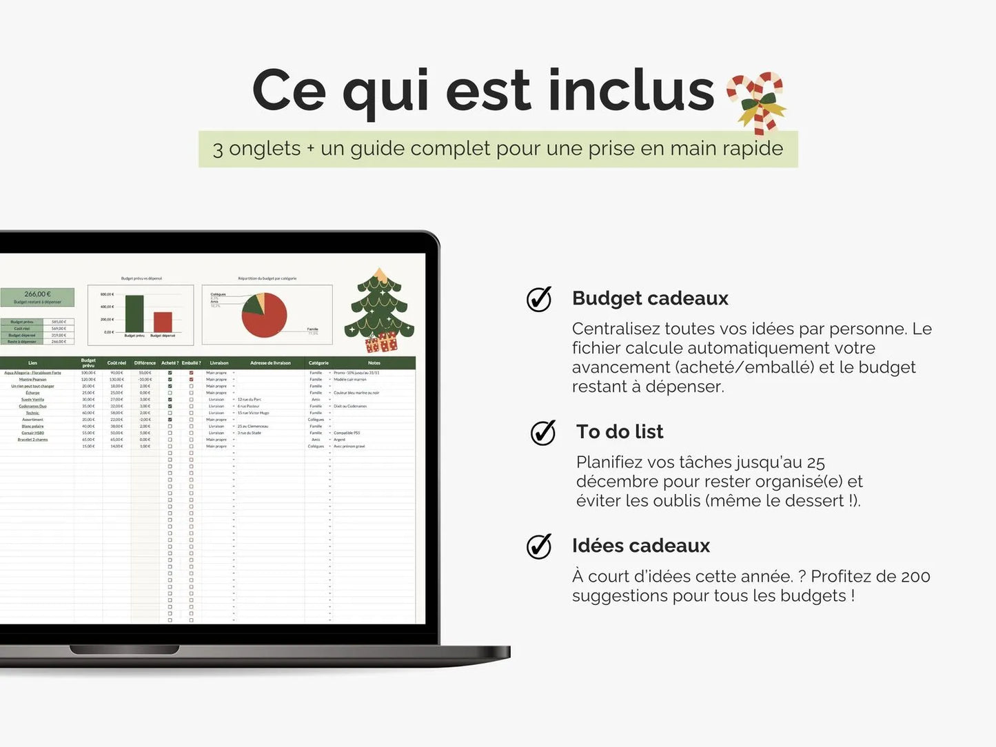 Planificateur cadeaux de Noël suivi budget