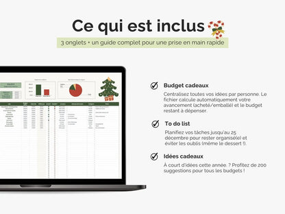 Planificateur cadeaux de Noël suivi budget
