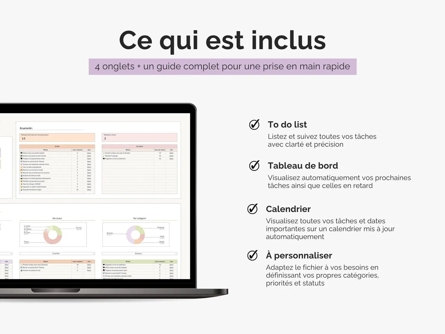 Ce qui est inclus dans la To-do list - tableau de bord et calendrier automatisé