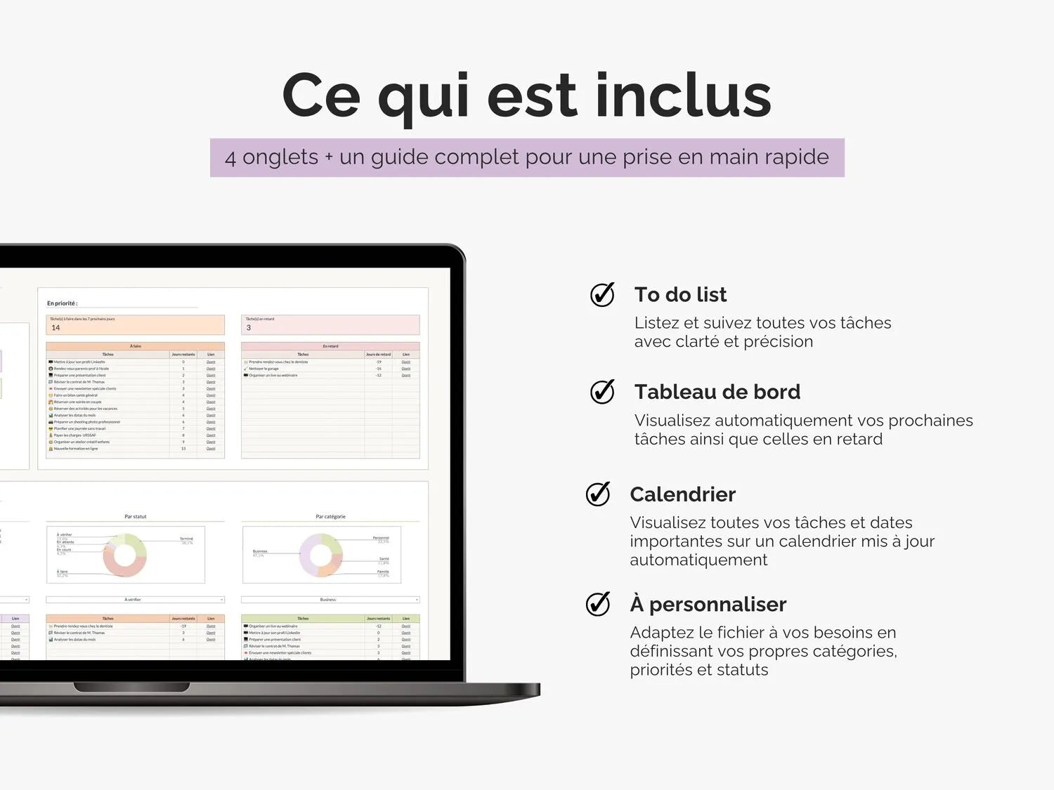 Ce qui est inclus dans la To-do list - tableau de bord et calendrier automatisé