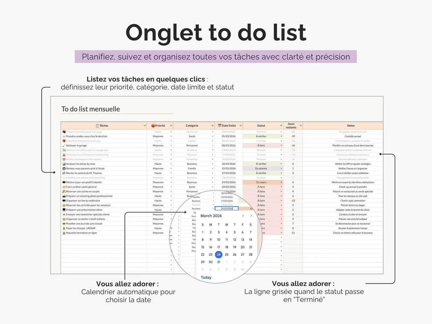 Onglet to-do list : planifiez, suivez et organisez vos tâches avec clarté et précision