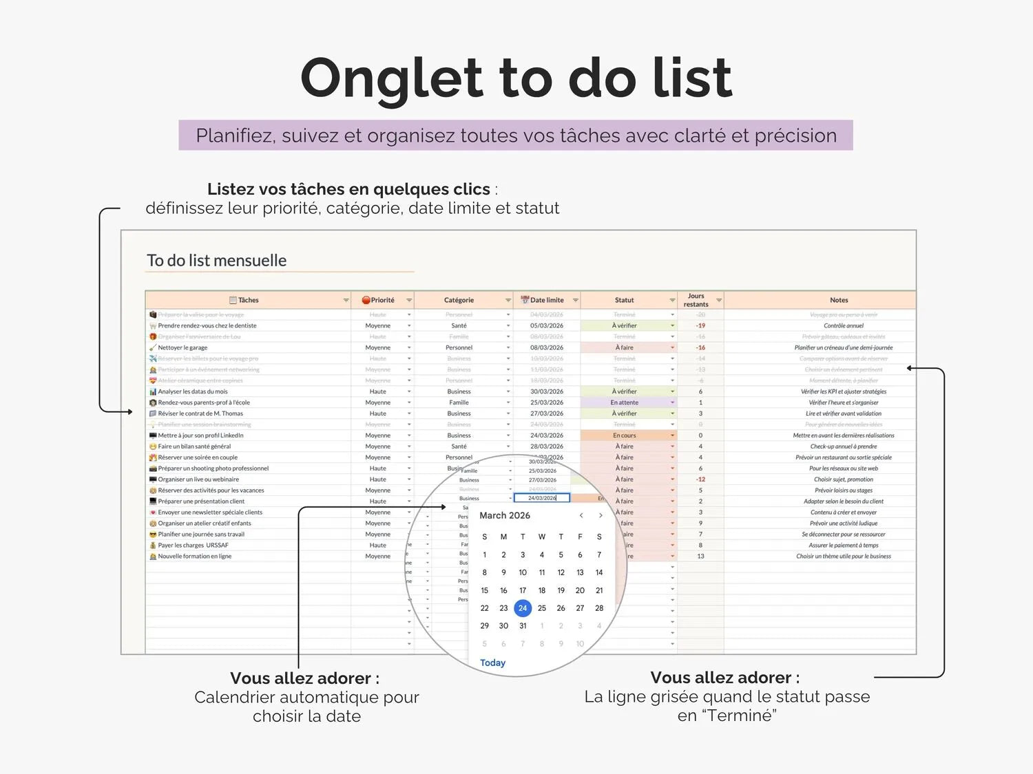 Onglet to-do list : planifiez, suivez et organisez vos tâches avec clarté et précision