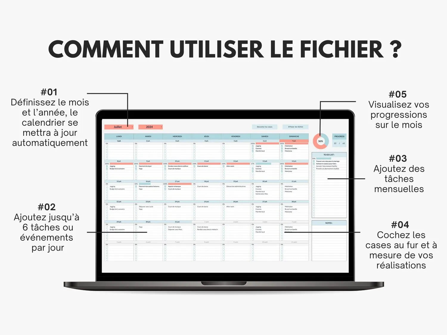 Comment utiliser le fichier ? Planning et calendrier mensuel Google sheets