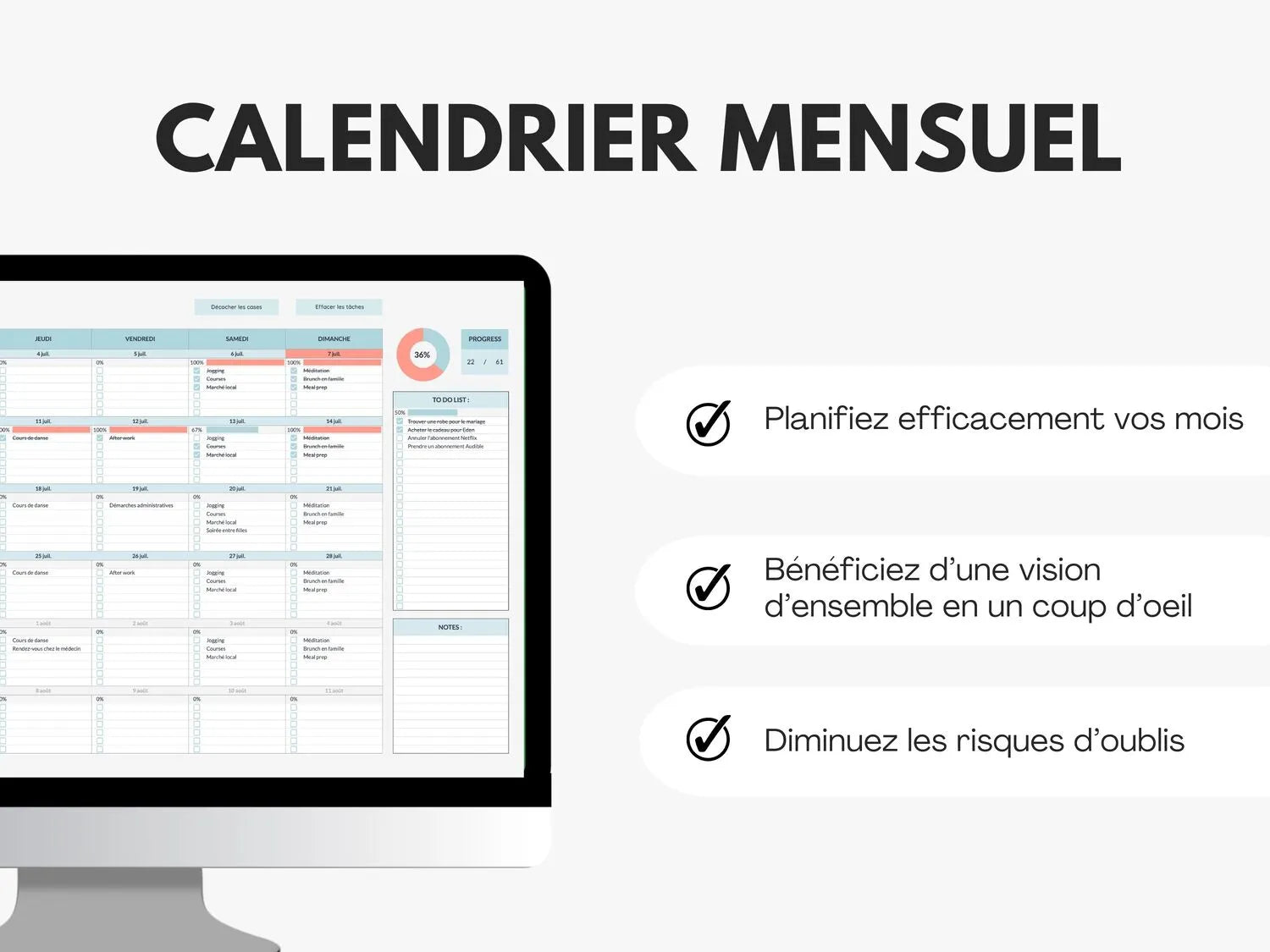 Planning et calendrier mensuel Google sheets