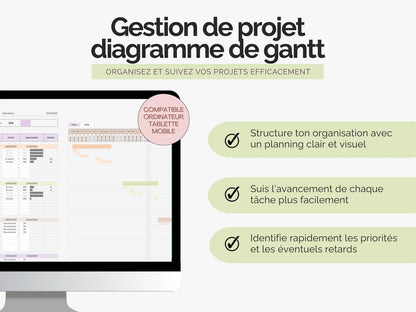 Gestion de projet diagramme de gantt :
structure ton organisation avec 
un planning clair et visuel