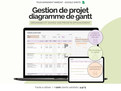 Tableau gestion de projet - diagramme de gantt