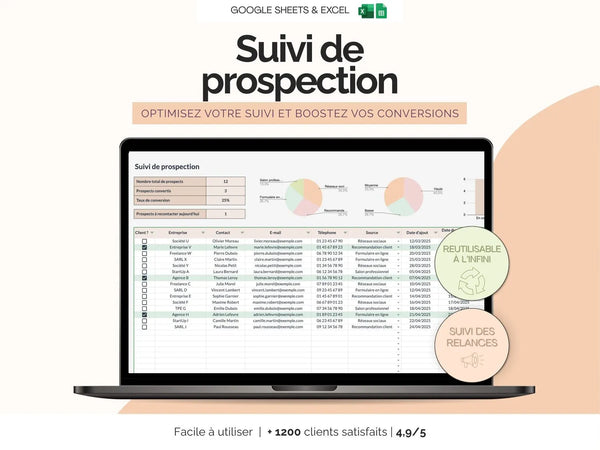 Tableau de suivi prospection Excel Google sheets