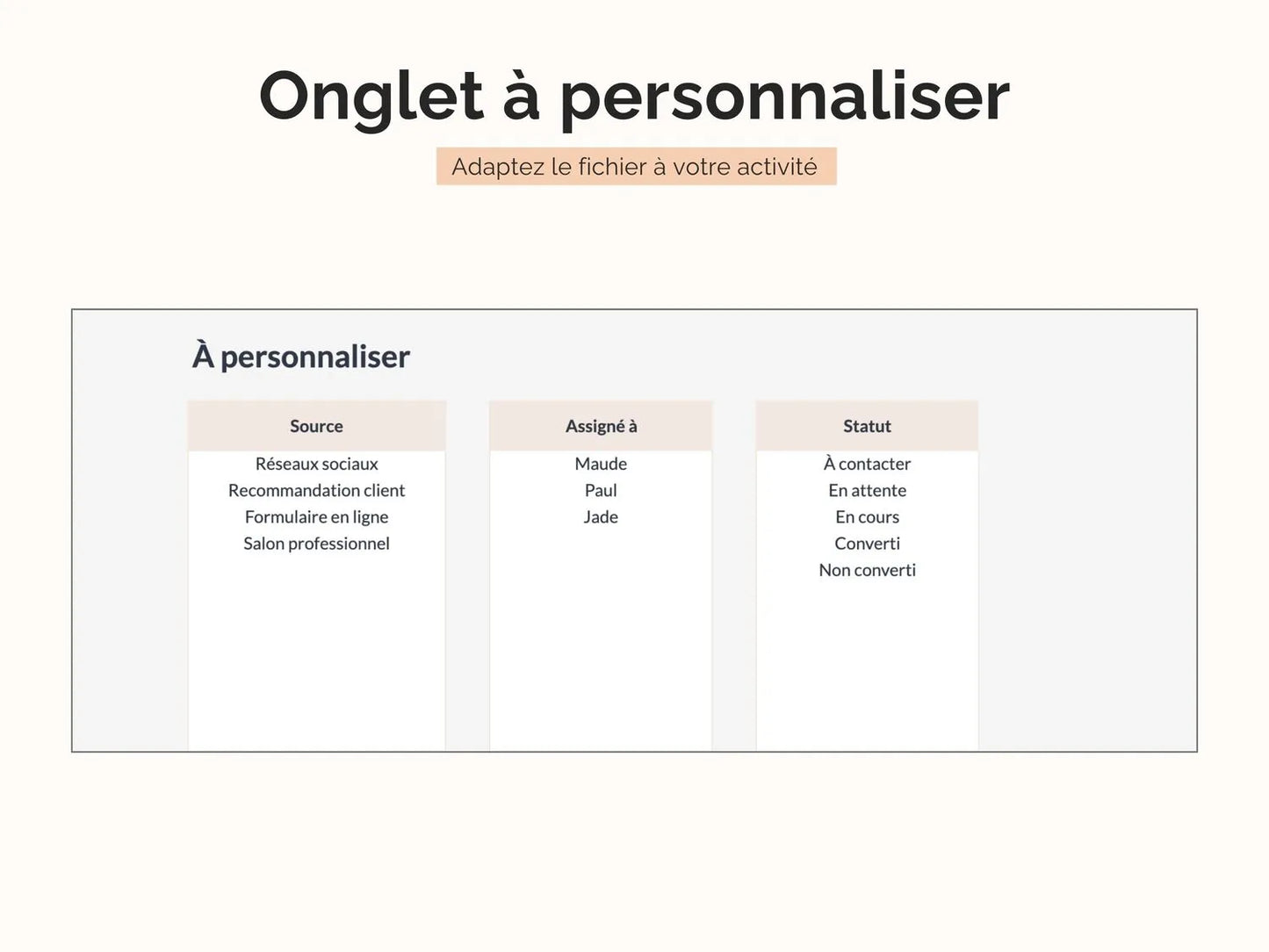 Adaptez le fichier à votre activité