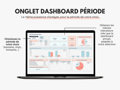 Tableau de bord par période suivi des factures Excel Google sheets