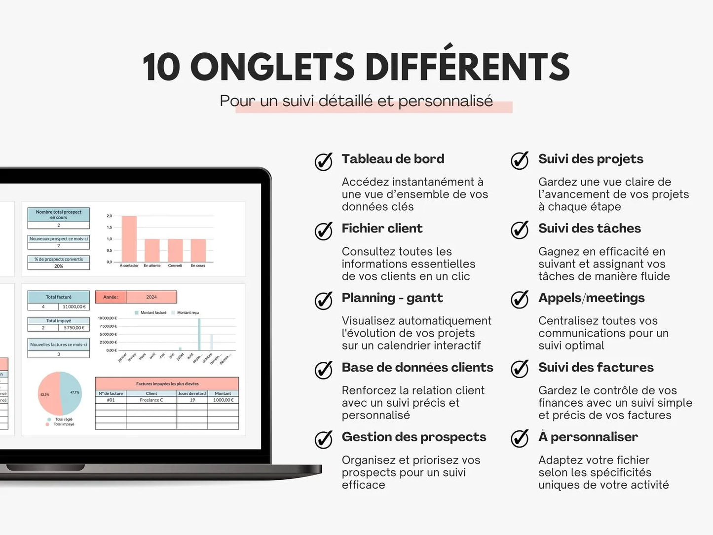 Tableau de bord CRM clients et prospects Google sheets