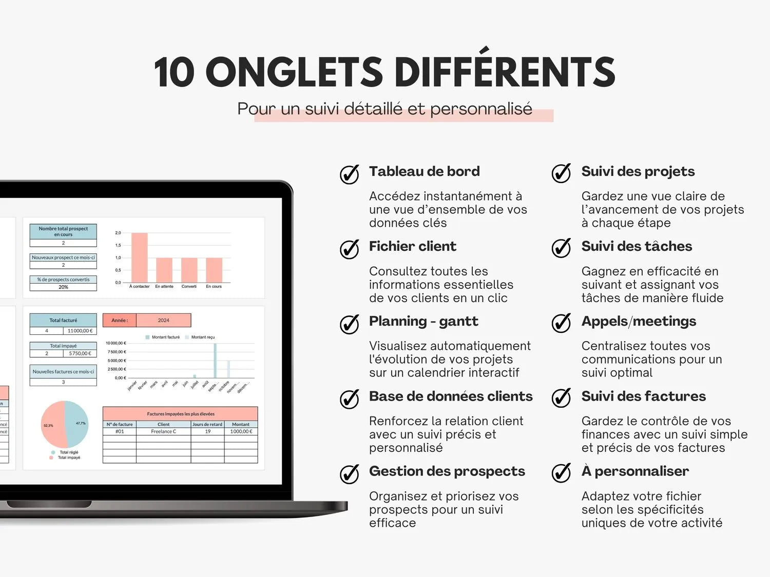 Tableau de bord CRM clients et prospects Google sheets