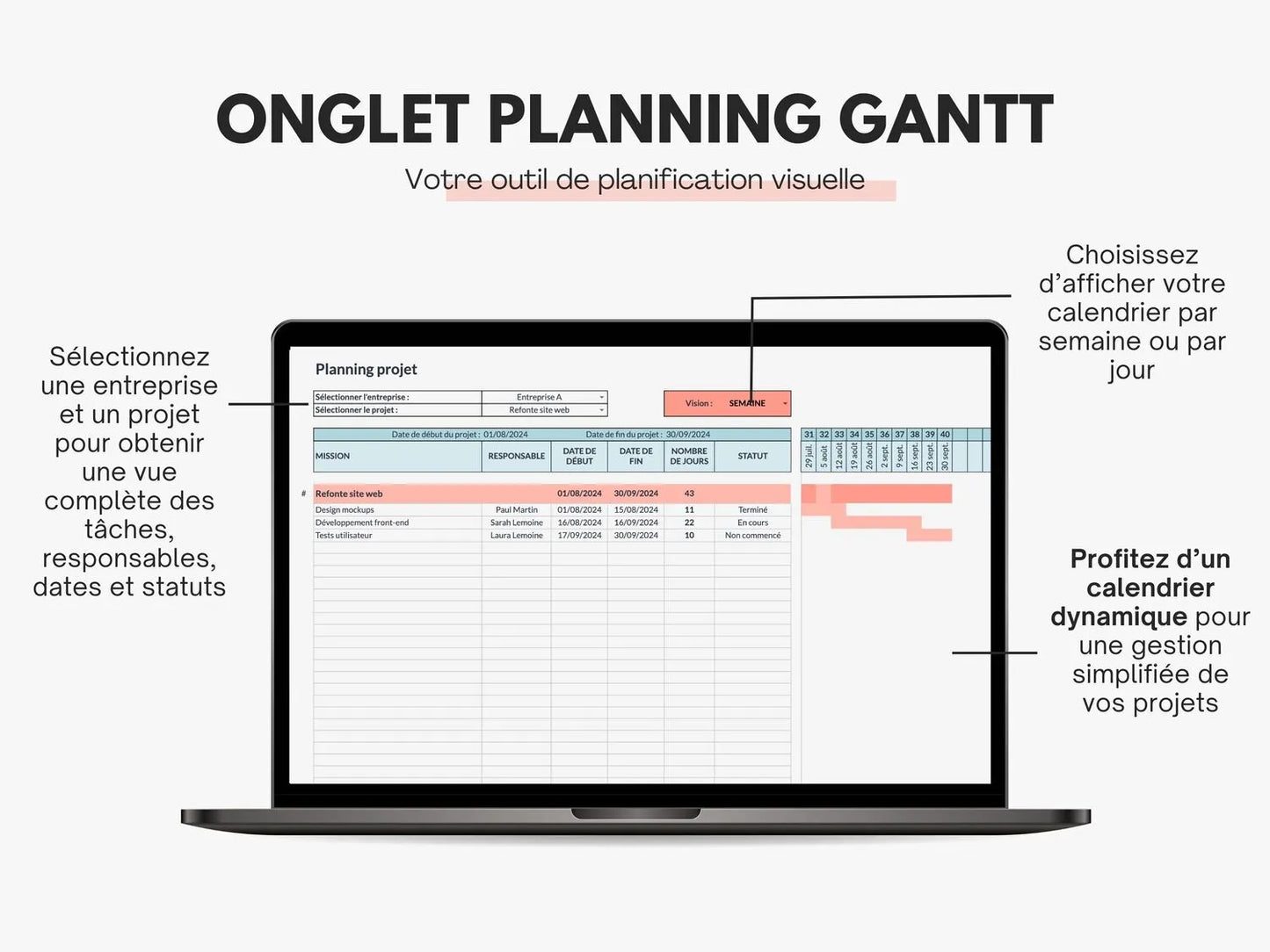Diagramme de gantt planning gestion de projet Google sheets