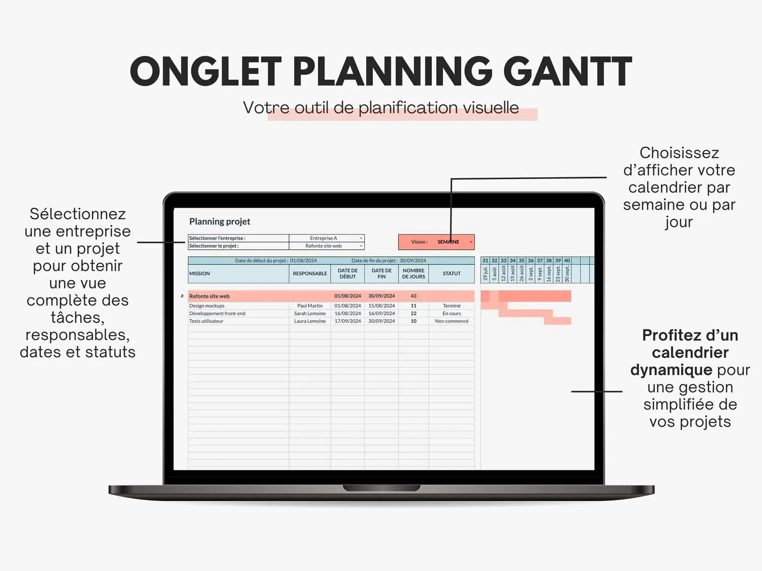 Diagramme de gantt planning gestion de projet Google sheets