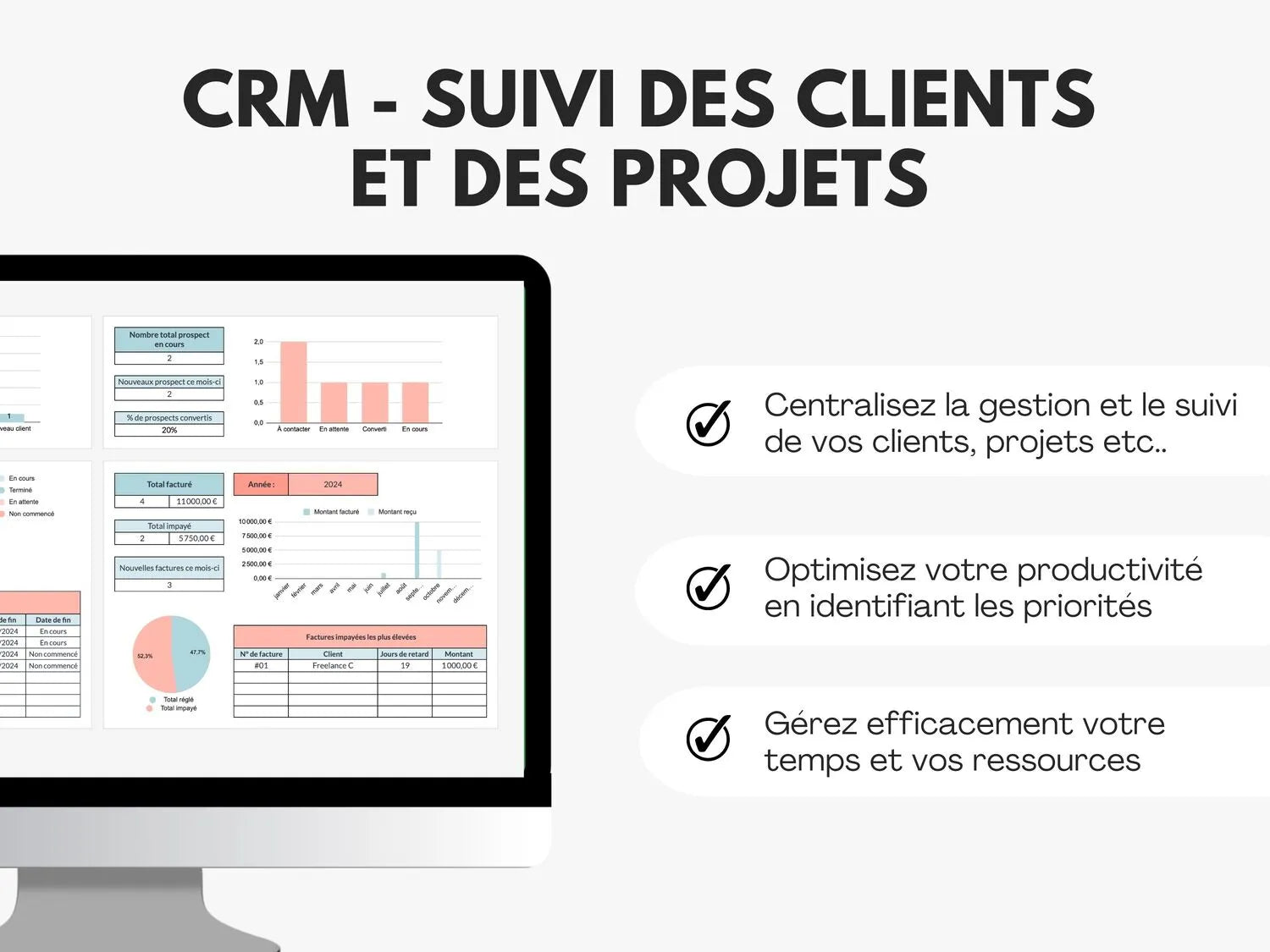 Tableau de bord CRM clients et prospects Google sheets