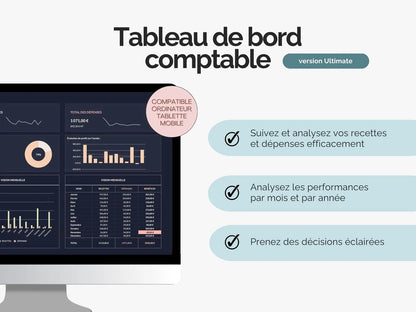 Grâce au tableau de bord comptable Ultimate : 
Suivez et analysez vos recettes et dépenses efficacement
Analysez les performances par mois et par année
Prenez des décisions éclairées