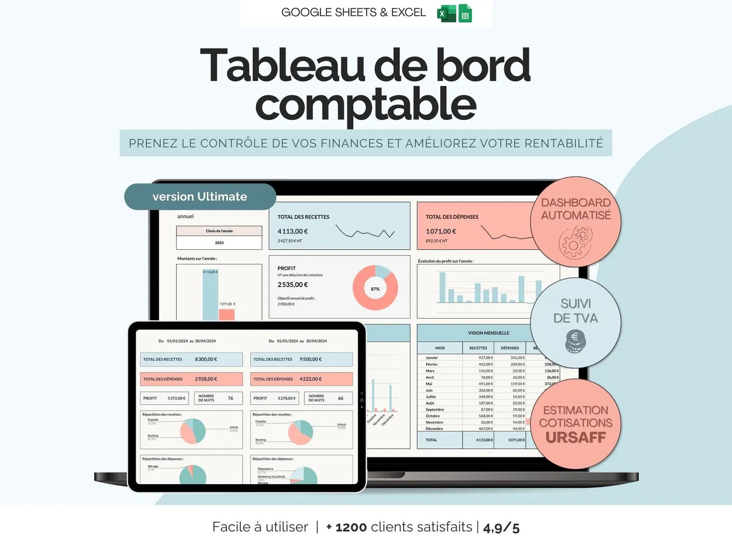 Tableau de bord comptable Ultimate | Suivi des recettes et dépenses