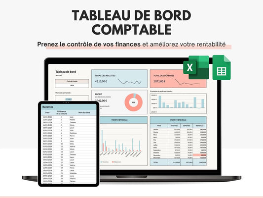 Tableau de bord comptable Excel et Google sheets