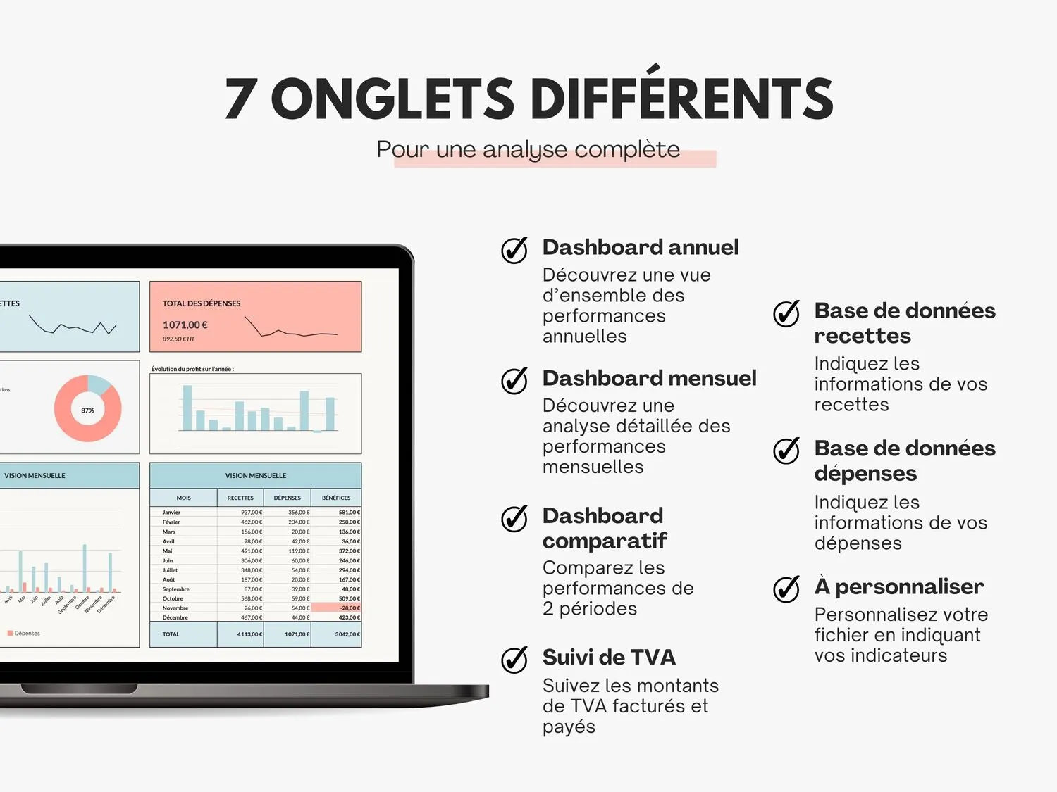 Tableau de bord comptable gestion Excel Google sheets