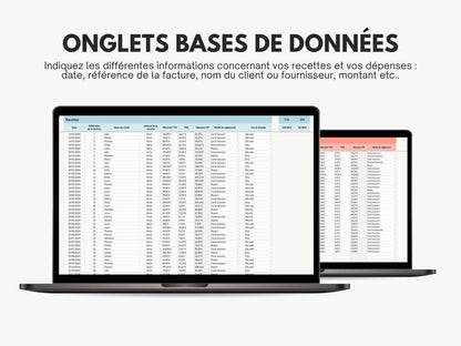 Base de données tableau de bord comptable Excel Google sheets
