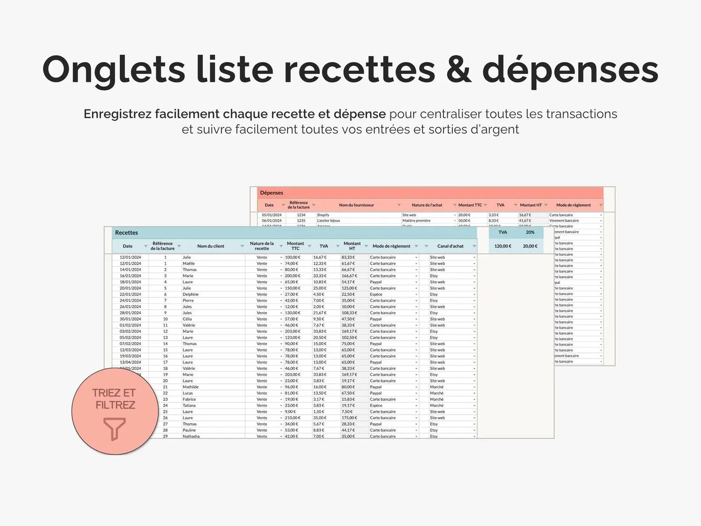 Centralisez vos listes des ventes et dépenses