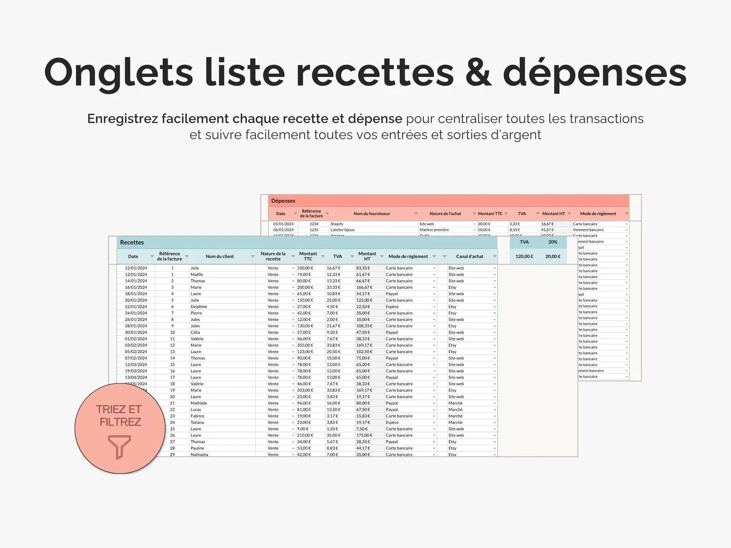 Centralisez vos listes des ventes et dépenses