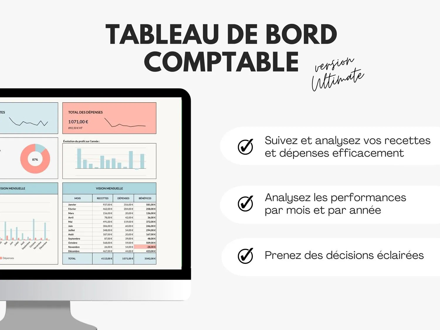 Tableau de bord comptable gestion Excel Google sheets