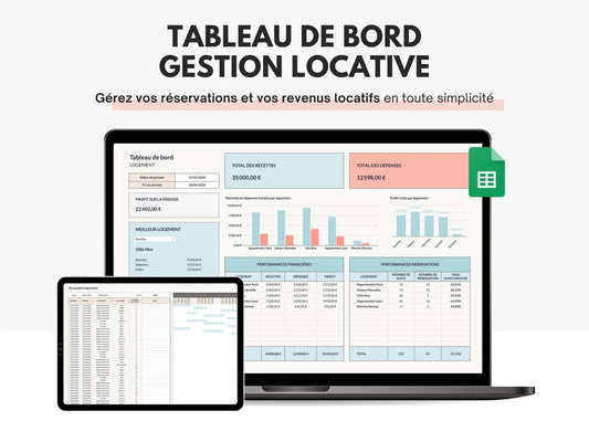 Tableau gestion locative | Suivi recettes, dépenses & réservations