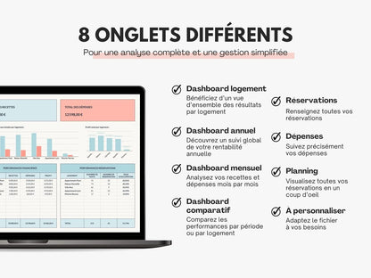 Tableau gestion locative | Suivi recettes, dépenses & réservations