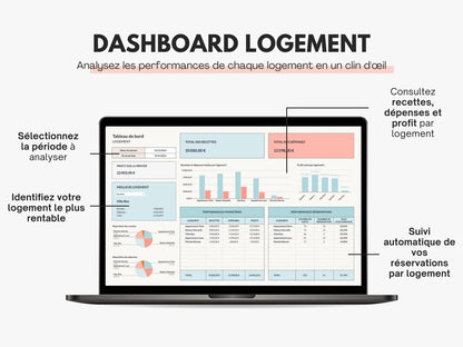 Tableau gestion locative | Suivi recettes, dépenses & réservations