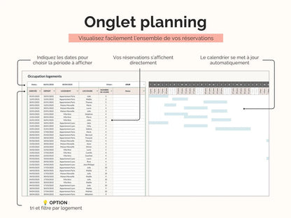 Onglet planning : visualisez facilement l’ensemble de vos réservations grâce à un calendrier dynamique